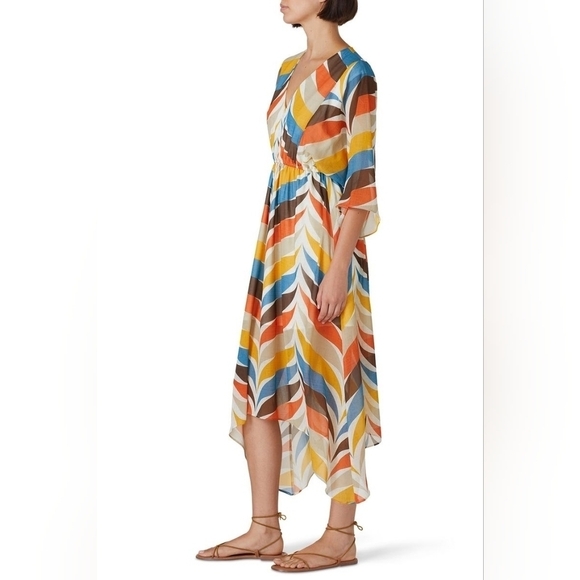 Slate & Willow V-Neck Scarf Hem Dress Women's XL Retro Feather #10121 Asymmetric - Picture 2 of 12